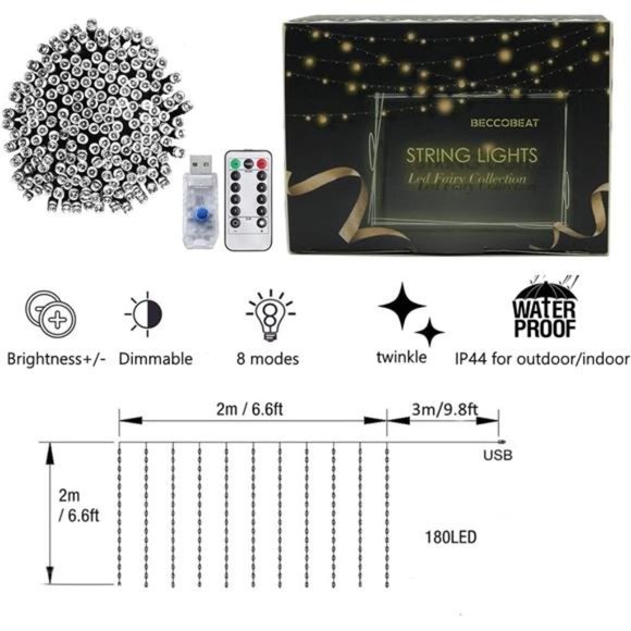 Curtain Lights for Bedroom Wall Light Up Curtains Led String Lights Turquoise - Picture 6 of 6